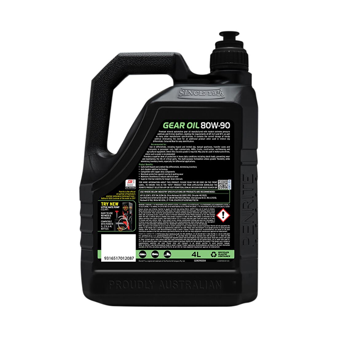 Penrite Premium Mineral Gear Oil - 80W-90 4 Litre, , scaau_hi-res