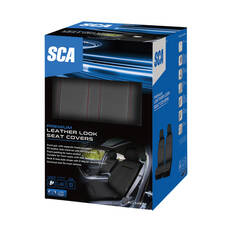 SCA Leather Look Seat Covers Black/Red Adjustable Headrests Airbag Compatible 30SAB, , scaau_hi-res