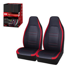 SCA Racing Leather Look & Mesh Seat Covers Black/Red Airbag Compatible, , scaau_hi-res