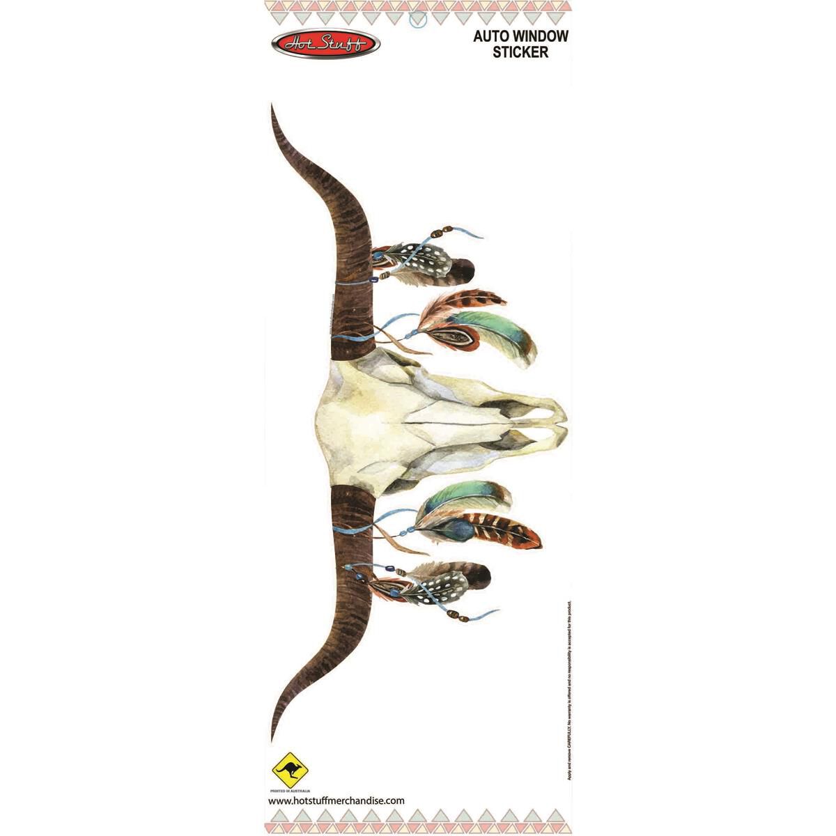 Hot Stuff Sticker Cow Skull With Feathers Medium, Vinyl, , scaau_hi-res