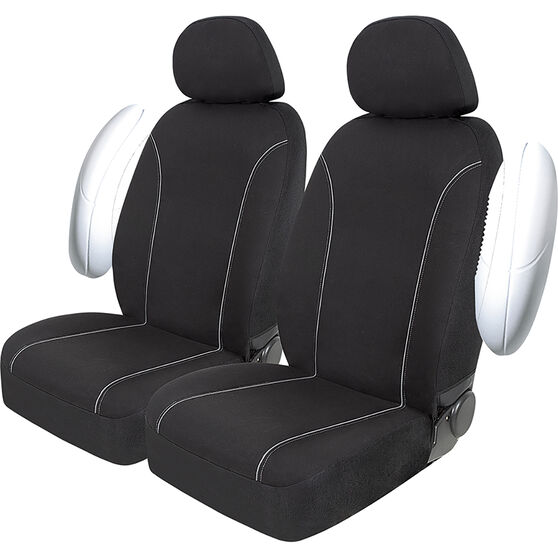 SCA Canvas Seat Covers - Black/Grey Adjustable Headrests Size 30 Front Pair Airbag Compatible, , scaau_hi-res
