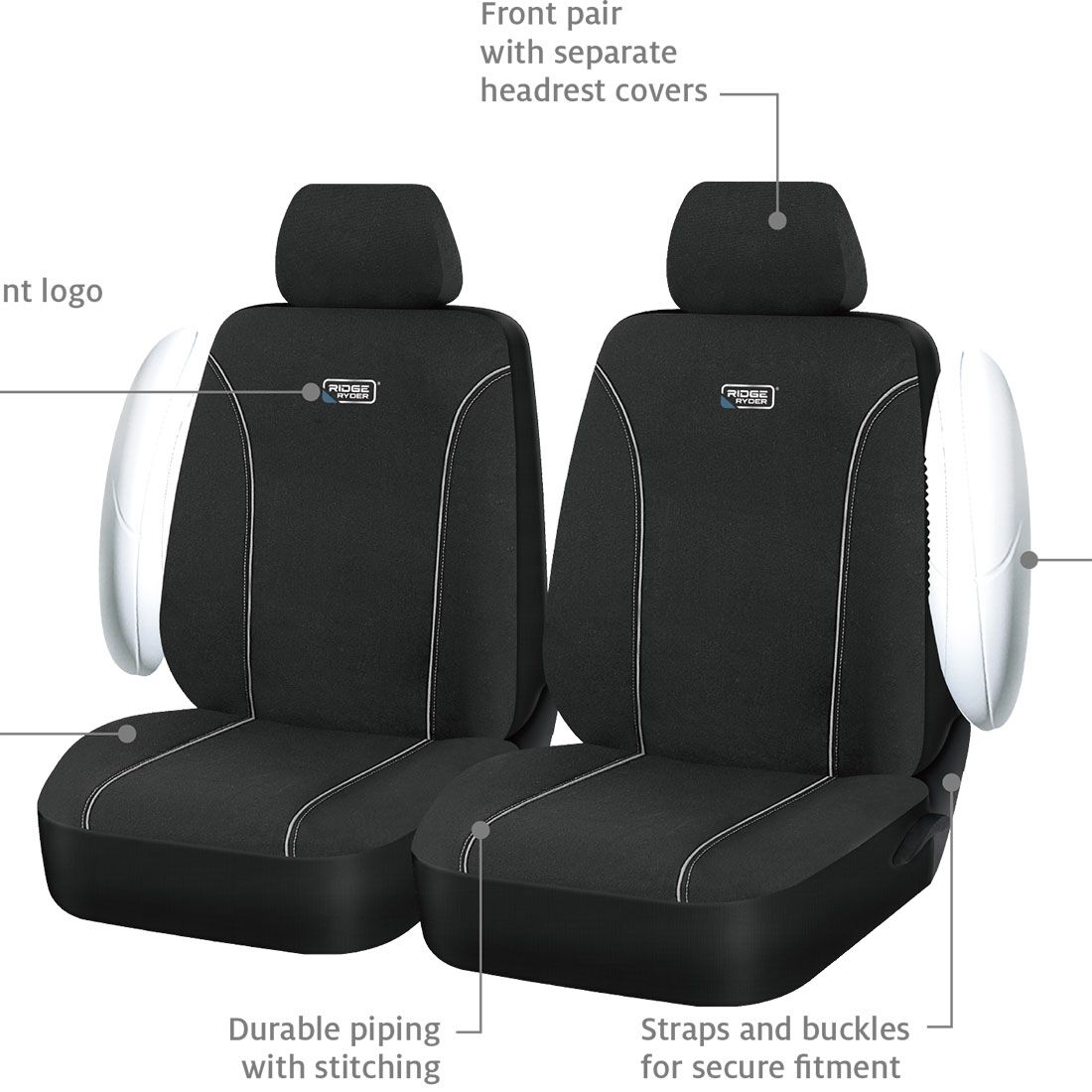 Ridge Ryder Canvas Seat Covers Black/Grey 30SAB, , scaau_hi-res