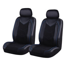 SCA Sports Leather Look And Mesh Seat Covers Black And Blue, Adjustable Headrests, Size 30, Front Pair, Airbag Compatible, , scaau_hi-res