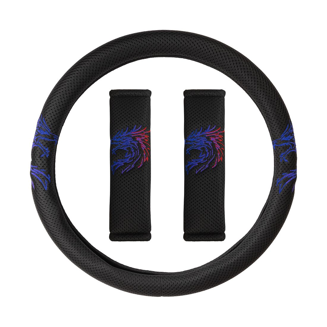 SCA Dragon Steering Wheel Cover & Seat Belt Buddie Set Red/Black, , scaau_hi-res