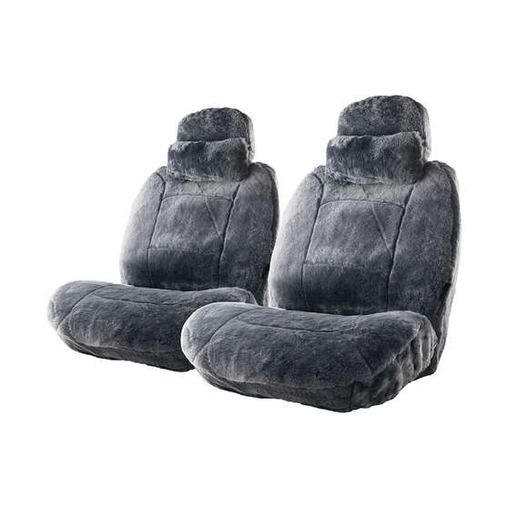 Platinum CLOUDLUX Sheepskin Seat Covers - Slate Adjustable Headrests Size 30 Front Pair Airbag Compatible, , scaau_hi-res
