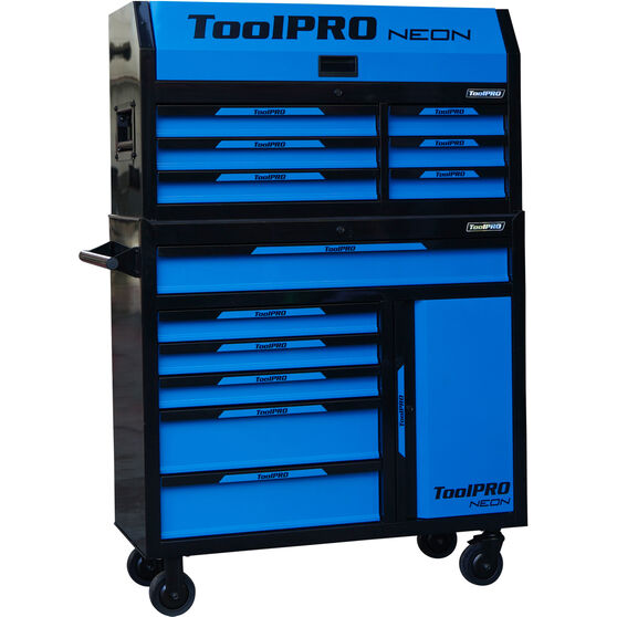 ToolPRO Neon Tool Cabinet & Chest Set Blue 12 Drawer 42 Inch