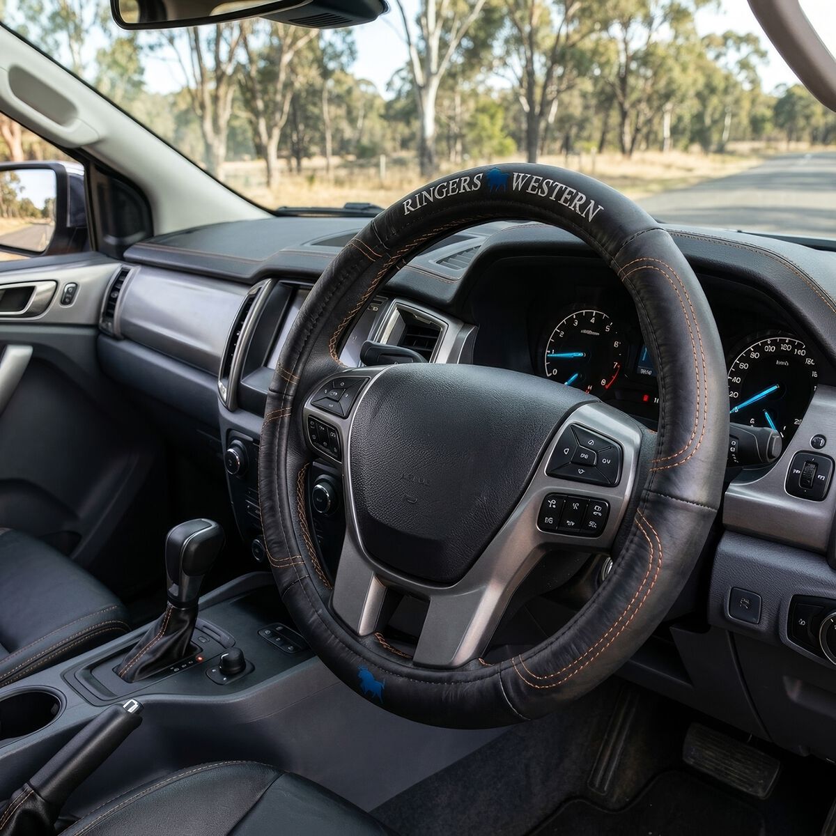 Ringers Western Steering Wheel Cover Leather Classic 380mm, , scaau_hi-res
