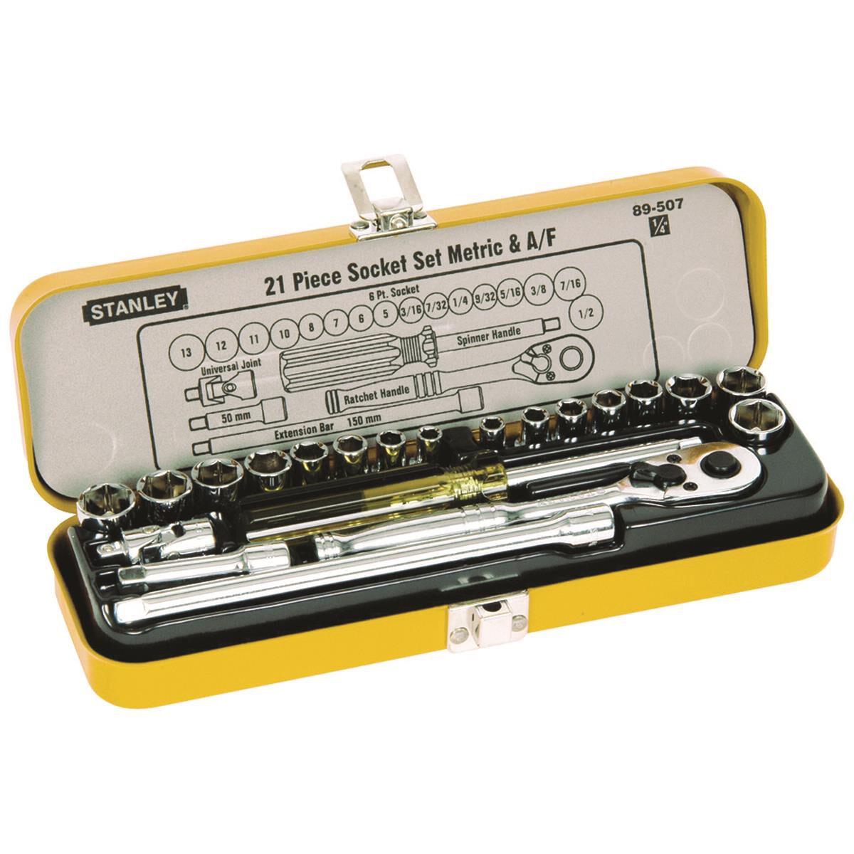 Stanley Socket Set 1/4" Drive Metric/SAE 21 Piece, , scaau_hi-res