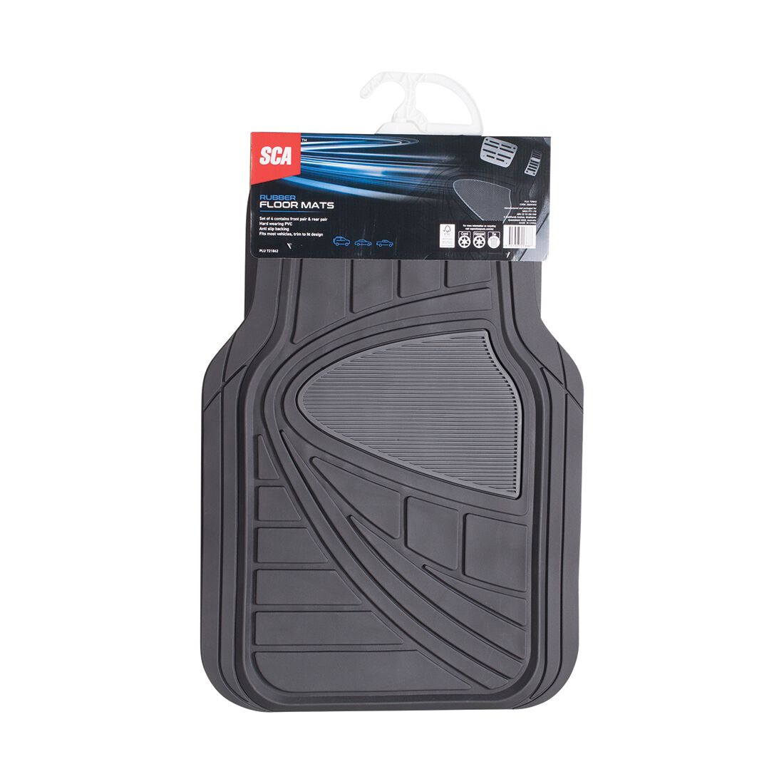 SCA Car Floor Mats PVC Rubber Two-tone Trim Black Set of 4, , scaau_hi-res