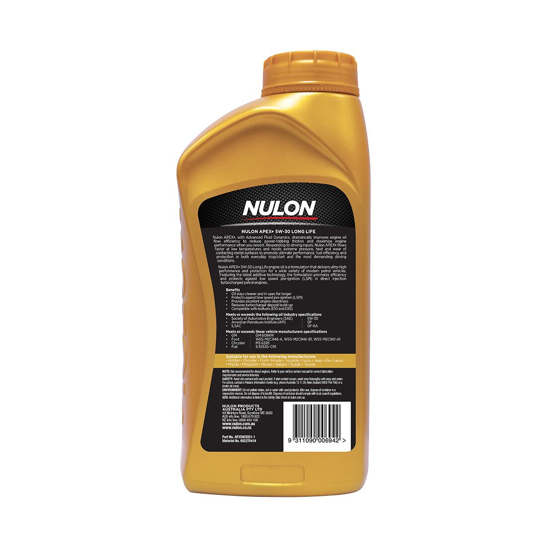 Nulon Apex+ 5W-30 Long Life 1 Litre, , scaau_hi-res