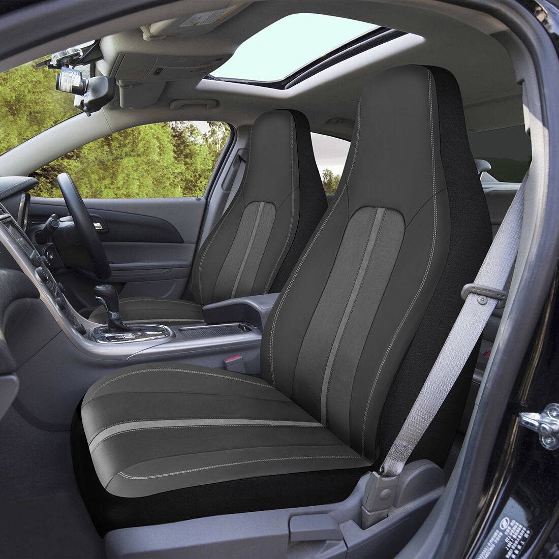 SCA Seat Cover Sports Black & Grey Metallic Leather Look, Built-in Headrests, Airbag Compatible, Size 60A, , scaau_hi-res