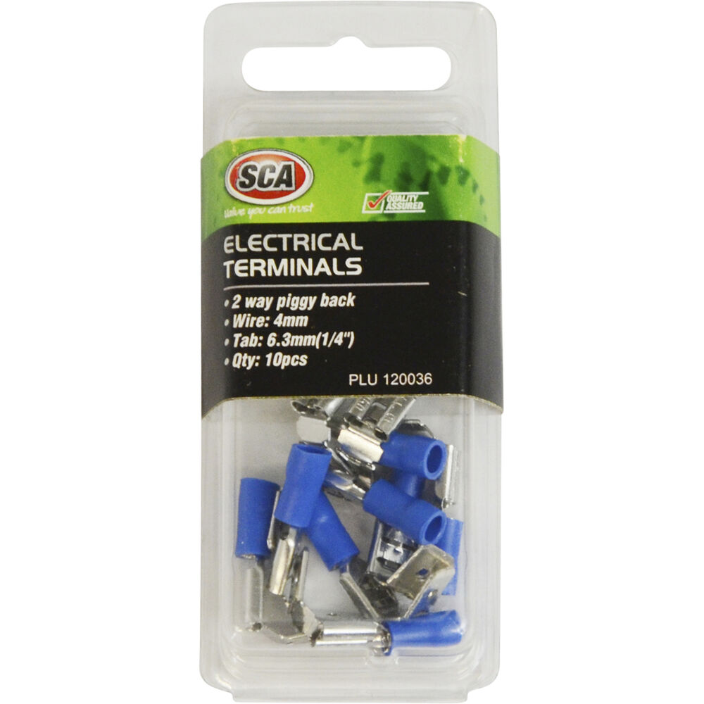 SCA Electrical Terminals - 2 Way Piggy Back, 6.3mm Blue, 10 Pack