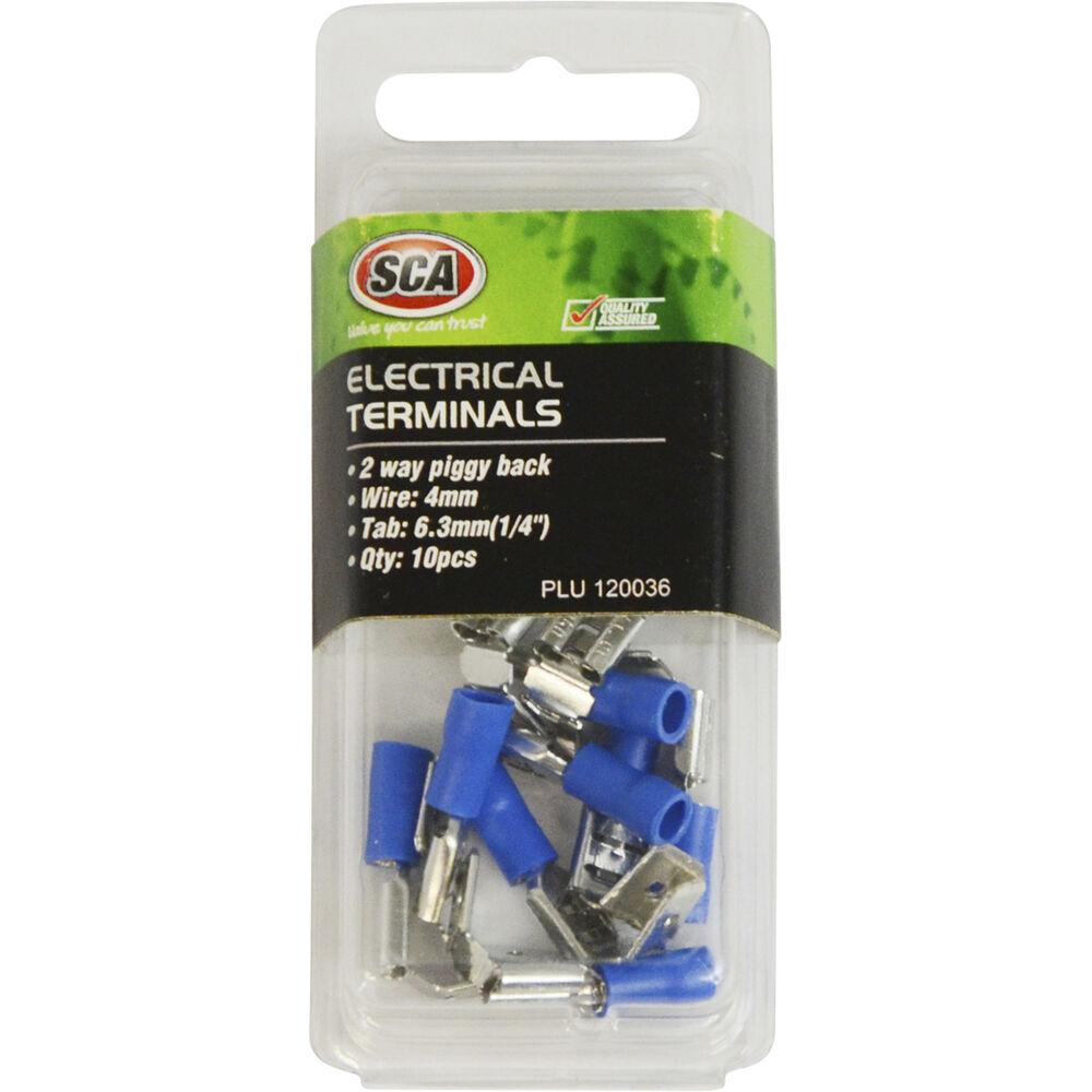 SCA Electrical Terminals 2 Way Piggy Back, Blue, 6.3mm, 10 Pack