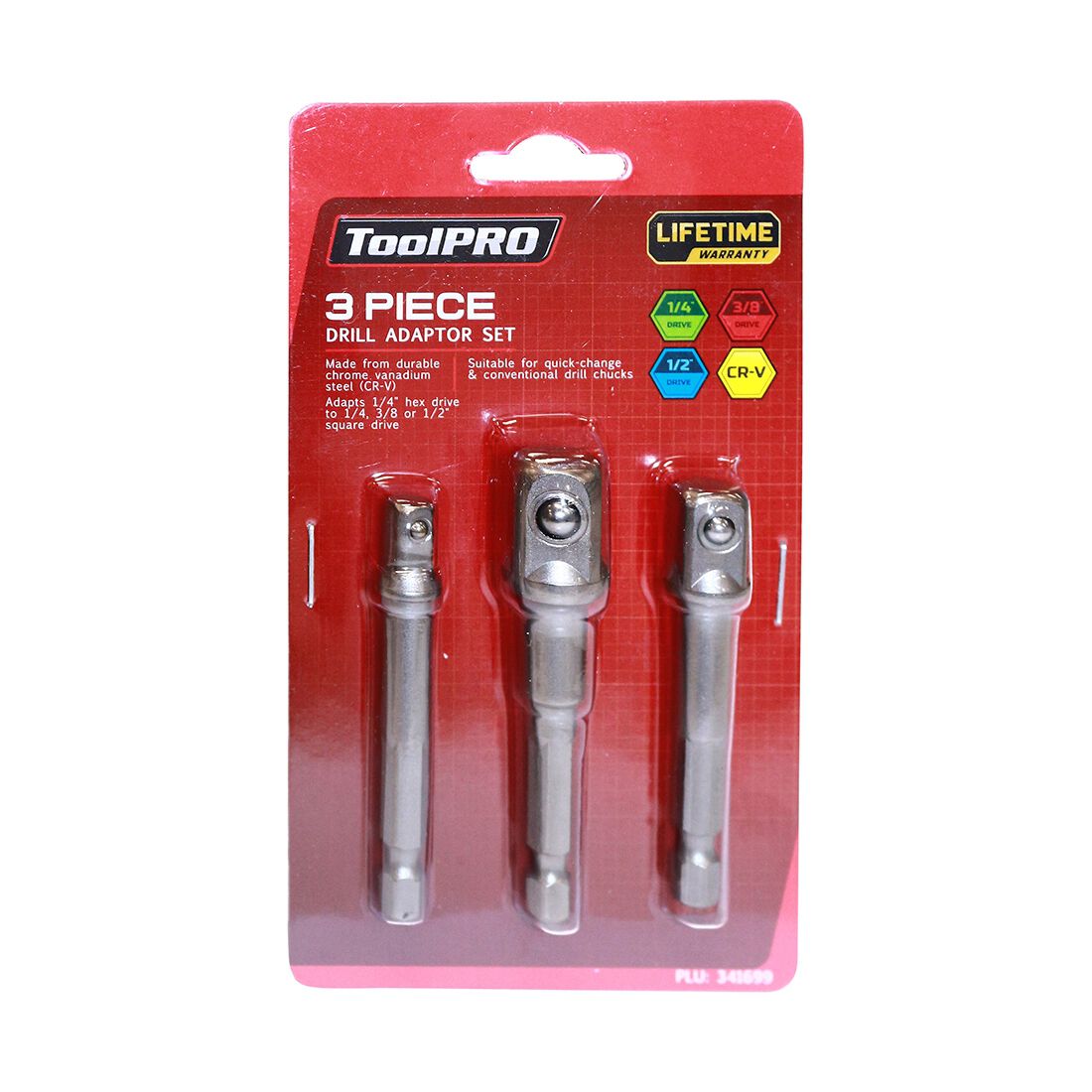 ToolPRO Drill Adaptor Set 1/4" 3/8" & 1/2" 3 Piece, , scaau_hi-res
