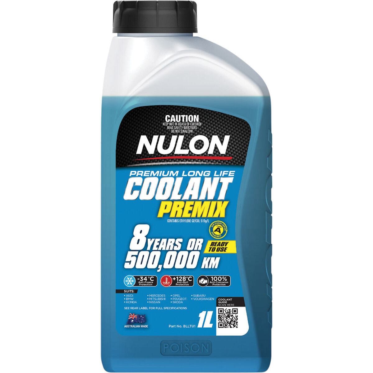 Nulon Blue Anti-Freeze / Anti-Boil Premix Coolant - 1 Litre, , scaau_hi-res