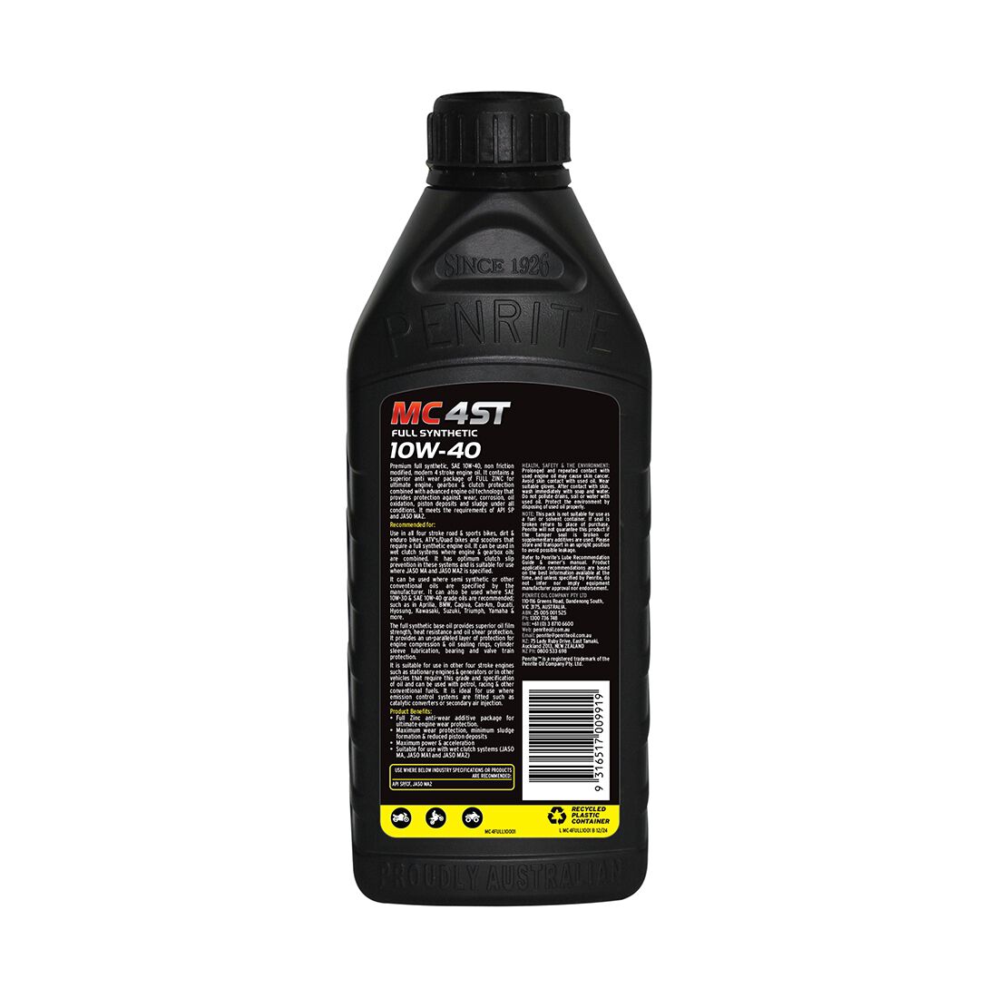 MC-4 ST Full Synthetic Motorcycle Oil - 10W-40, 1 Litre, , scaau_hi-res