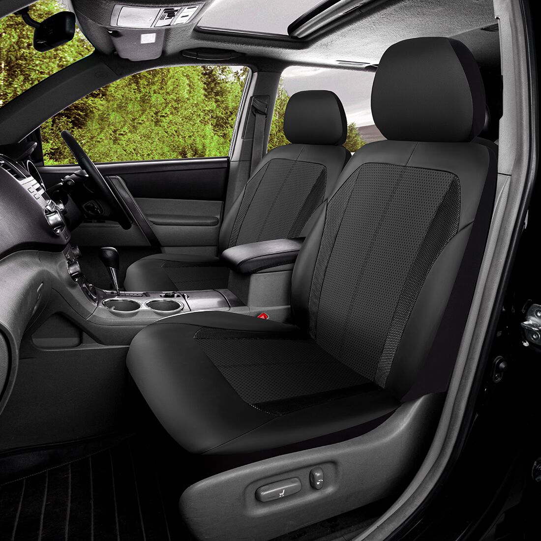 SCA Leather Look Seat Covers Black Adjustable Headrests Airbag Compatible 30SAB, , scaau_hi-res