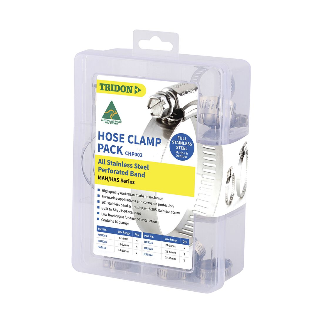 Tridon Hose Clamp Pack - All Stainless, 16 Pieces, , scaau_hi-res