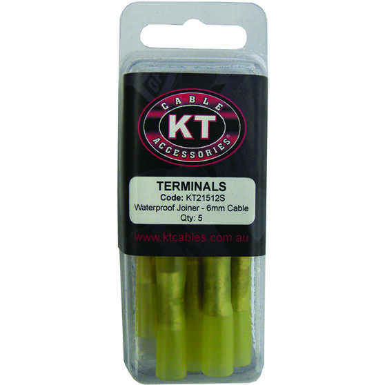 KT Cable Waterproof Butt Splice Joiner - 6mm Yellow, 5 Pack, , scaau_hi-res