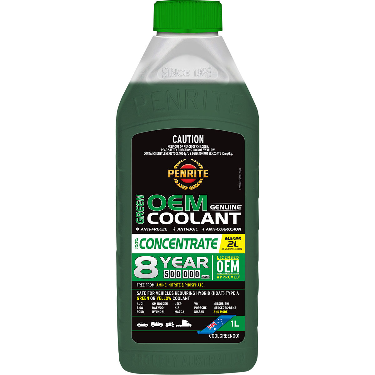 Penrite Green Long Life Anti Freeze / Anti Boil Coolant Concentrate - 1 Litre, , scaau_hi-res
