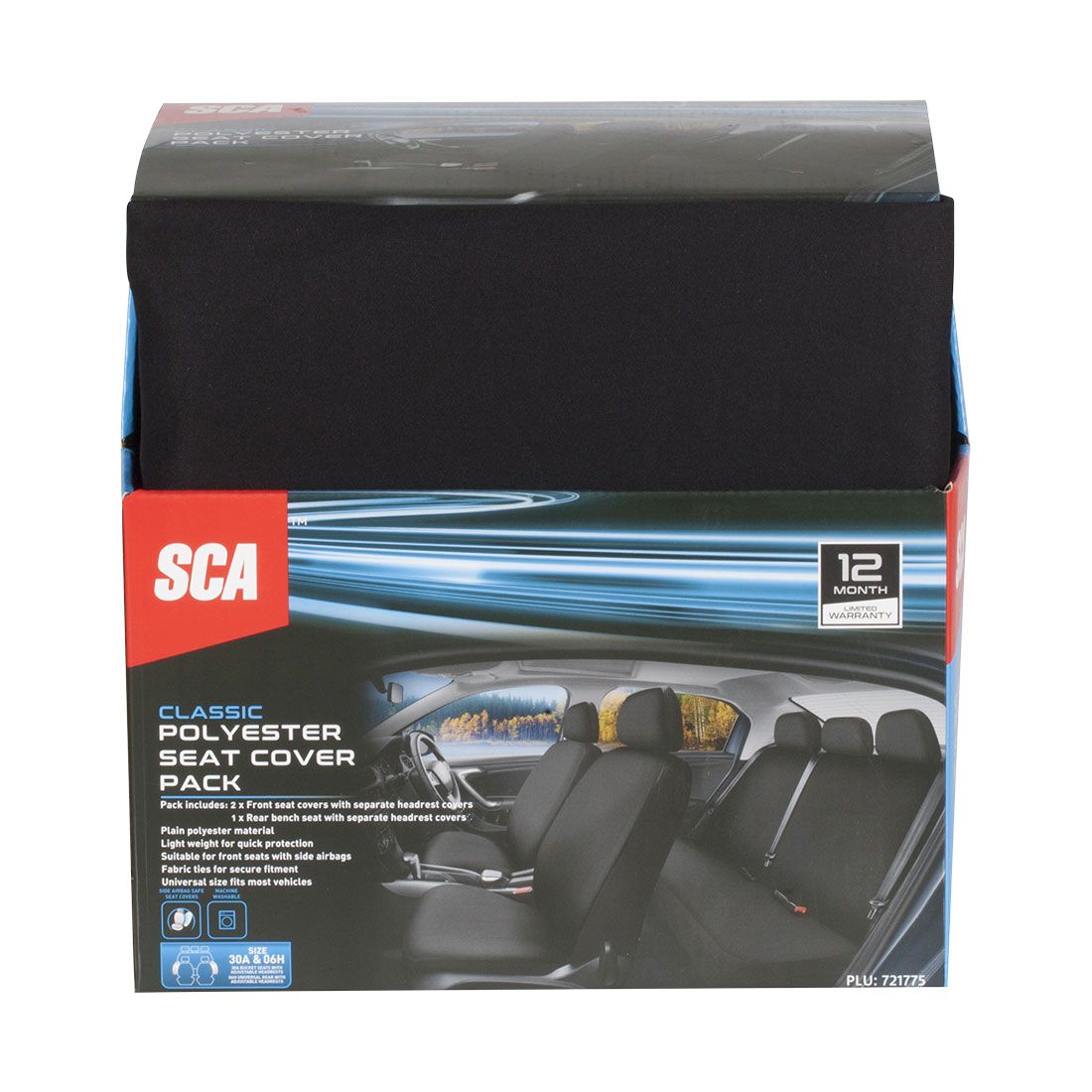 SCA Essential Polyester Seat Covers Set Black, Adjustable Headrests, Airbag Compatible, Size 30A&06H, , scaau_hi-res