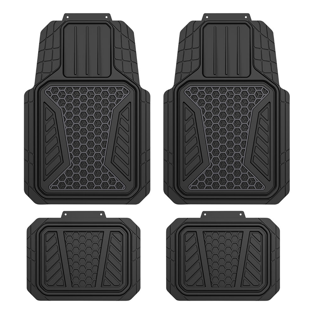 SCA Two Tone Hexagon PVC Rubber Floor Mats Black Set of 4 Supercheap Auto