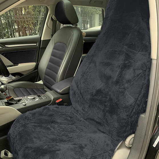 Sca Sheepskin Seat Cover Charcoal Built In Headrests Size 60 Single Airbag Compatible Super Auto Sca Sheepskin Seat Cover Charcoal, Lambswool Car Seat Covers