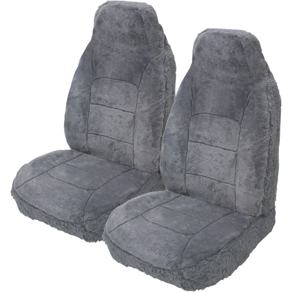 Silver Cloud Sheepskin Seat Covers Grey, Builtin Headrests, Size 60
