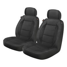 Dickies Premium Leather Look & Suede Seat Covers Black Adjustable Headrests Airbag Compatible, , scaau_hi-res