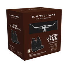 R.M. Williams Canvas Seat Cover Black Adjustable Headrests Size 30 Front Pair Airbag Compatible, , scaau_hi-res