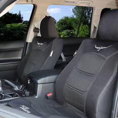 R.M.Williams Woven Seat Covers Black Adjustable Headrests Size 30 Front Pair Airbag Compatible, , scaau_hi-res