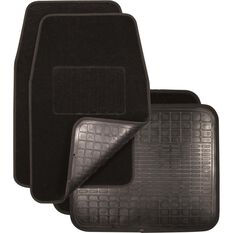 SCA Reversible Car Floor Mats Carpet/Rubber Black Set of 4, , scaau_hi-res