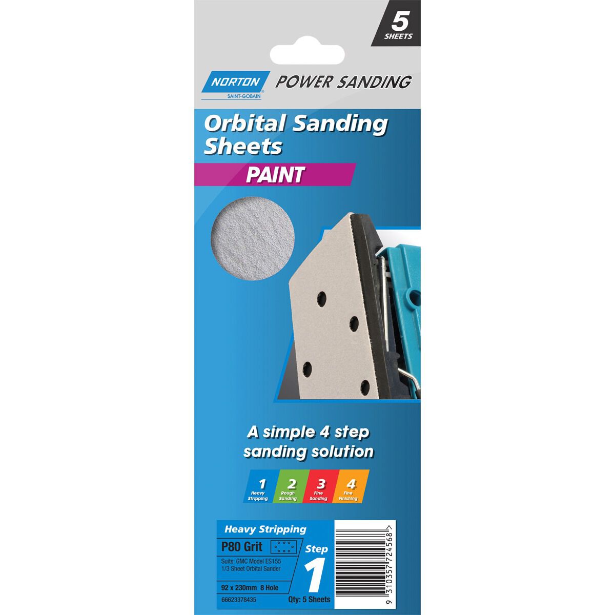 Norton 1/3 Sander Sheet 80 Grit, , scaau_hi-res