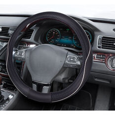 SCA Steering Wheel Cover Leather Look & Carbon Black 380mm Diameter, , scaau_hi-res