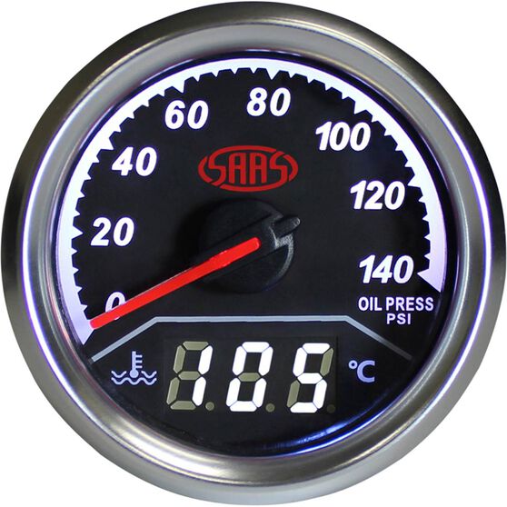 SAAS Dual Oil Pressure / Water Temperature Trax Gauge Black