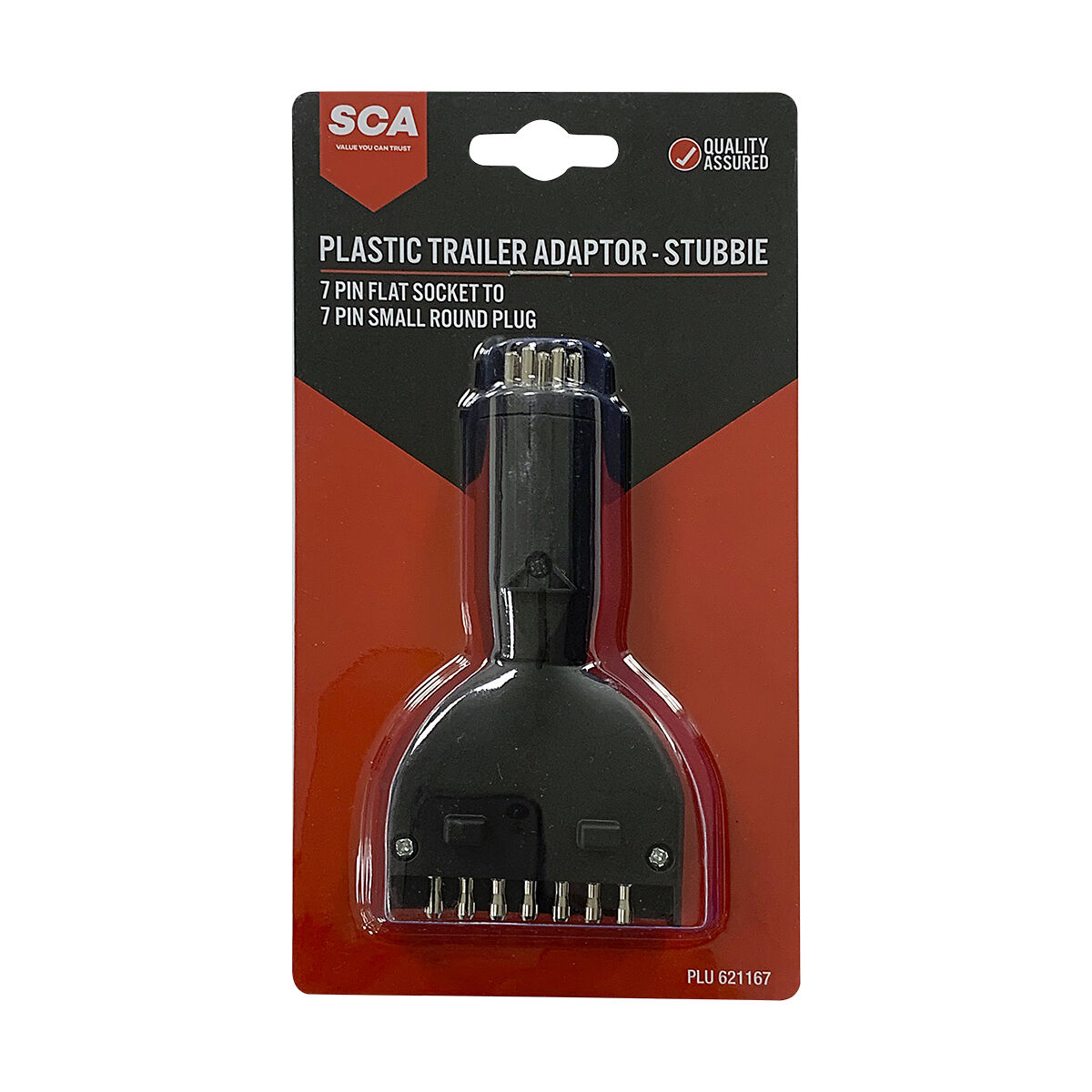 SCA Trailer Adaptor 7 Pin Flat Socket To 7 Pin Small Round Plug Stubbie, , scaau_hi-res
