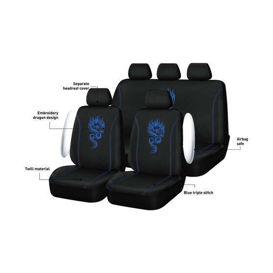 SCA Dragon Seat Cover Pack Blue Adjustable Headrests Airbag Compatible 30&06H SAB, , scaau_hi-res