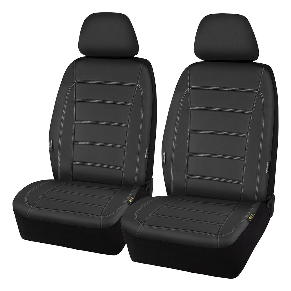 SCA Leather Look Seat Covers Black/White Adjustable Headrests Airbag