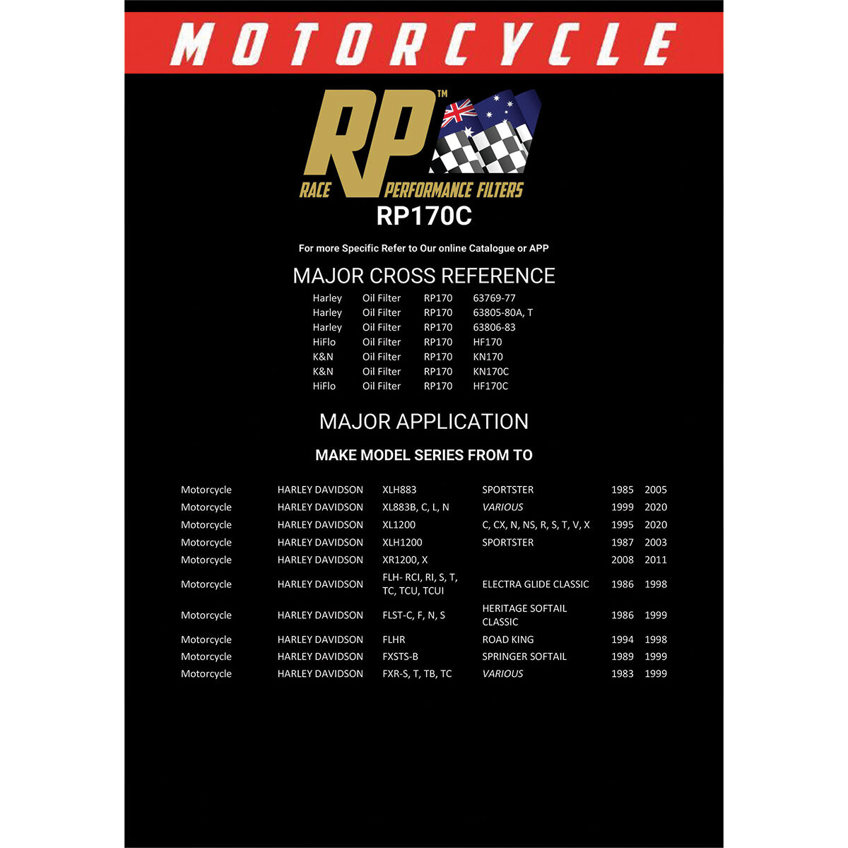 Race Performance Motorcycle Oil Filter RP170C, , scaau_hi-res