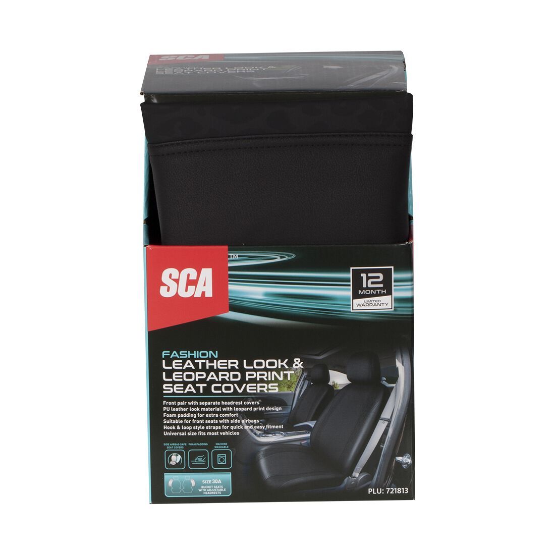 SCA Seat Cover Black Leopard Leather Look, Adjustable Headrests, Airbag Compatible, Size 30A, , scaau_hi-res