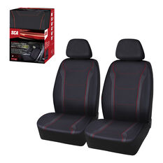 SCA Sports Leather Look & Carbon Seat Covers Black/Red Adjustable Headrests Airbag Compatible, , scaau_hi-res