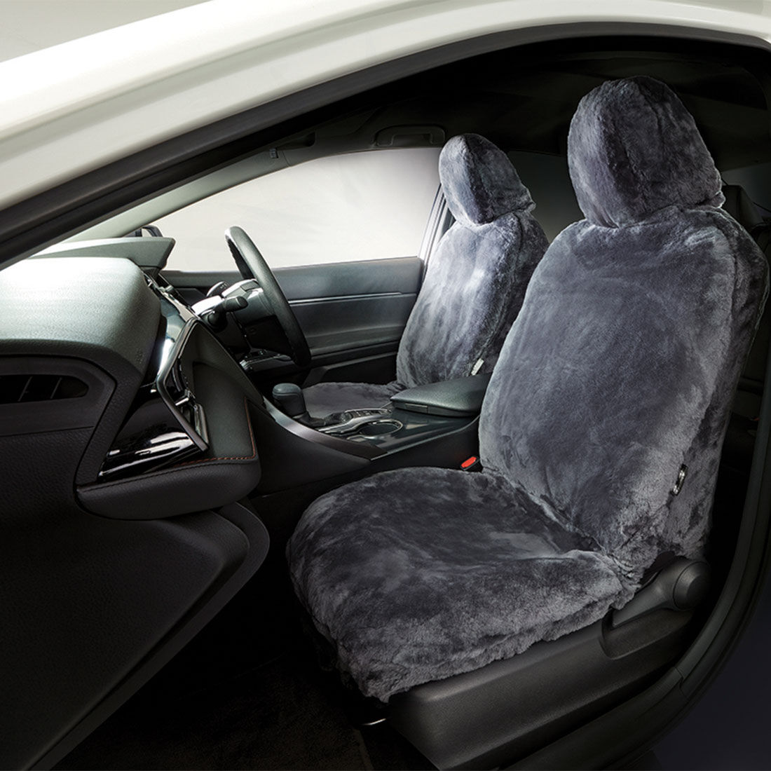 Gold CLOUDLUX Sheepskin Seat Covers - Slate Adjustable Headrests Size 30 Front Pair Airbag Compatible, , scaau_hi-res