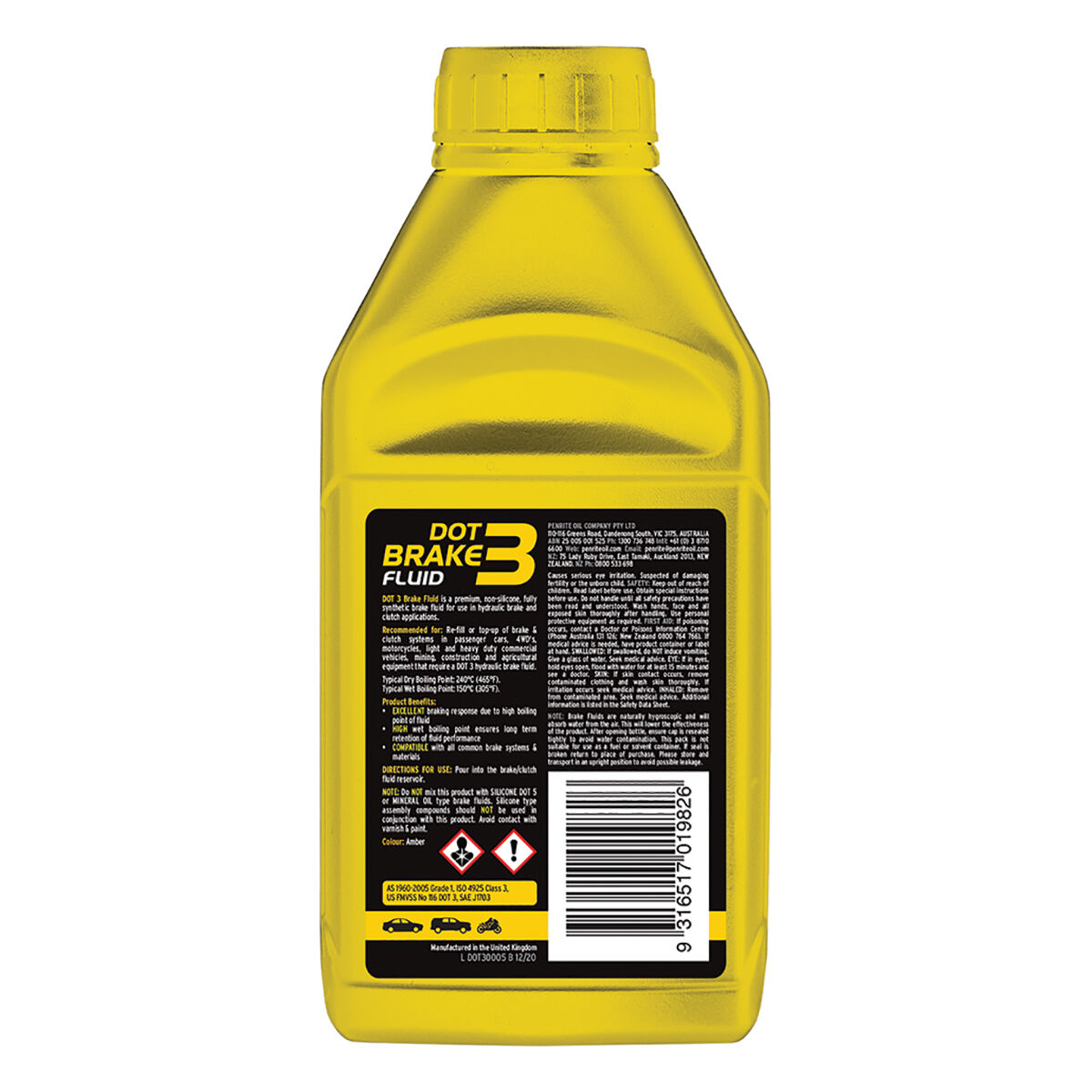 Penrite Brake Fluid DOT3 500mL, , scaau_hi-res