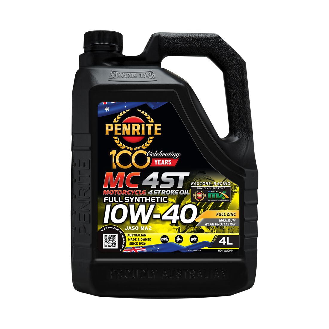 Penrite MC-4 Synthetic Motorcycle Oil - 10W-40 , 4 Litre, , scaau_hi-res