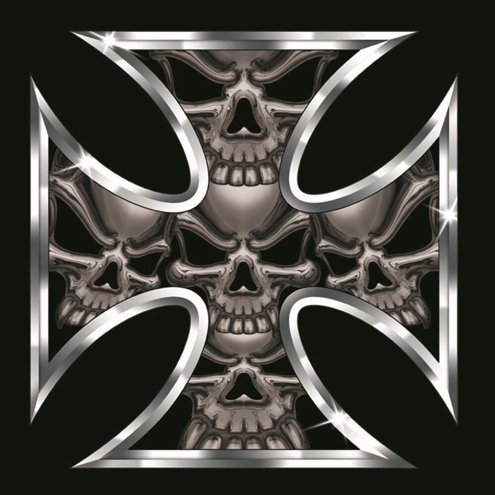 Sticker Iron Cross Skull, Chrome Supercheap Auto