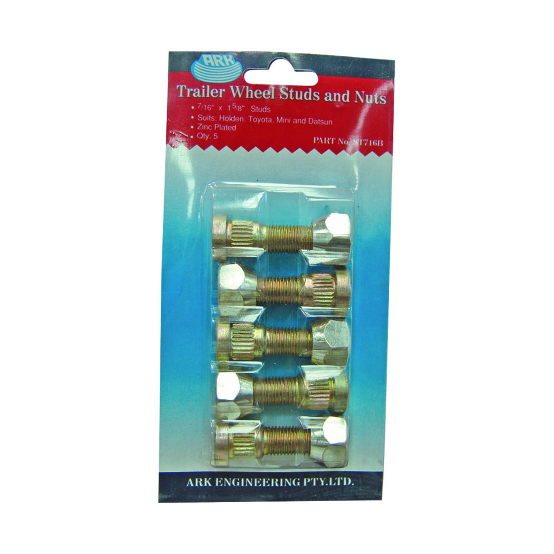 ARK Trailer Wheel Studs and Nuts 7/16in x 1 5/8in 5 Pack, , scaau_hi-res