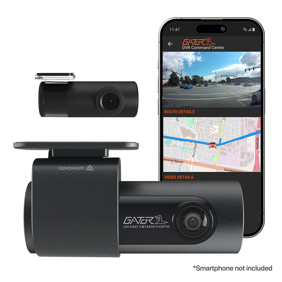 Gator Dash Camera 2K Dual Barrel WiFi GPS 64GB G2KDVR20, , scaau_hi-res