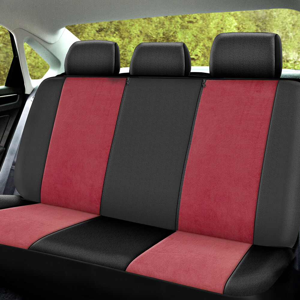 SCA Cord Seat Covers Red/Black Adjustable Headrests Rear Bench