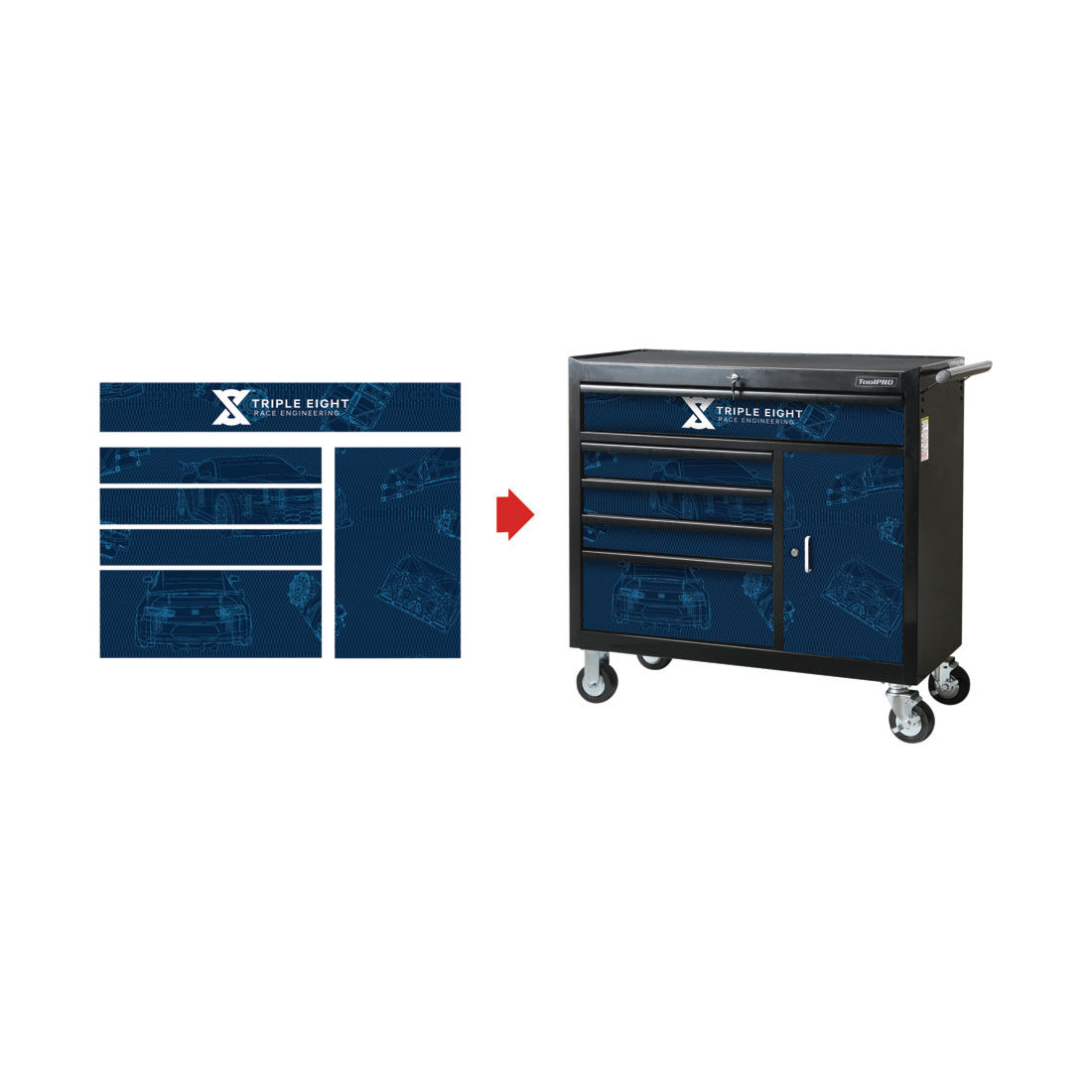 ToolPRO Tool Cabinet Magnet Fascia Set - Triple Eight Race Engineering, Suits 41" Cabinet, , scaau_hi-res