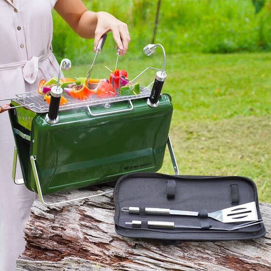 Mini BBQ Briefcase Grill Large Green, , scaau_hi-res